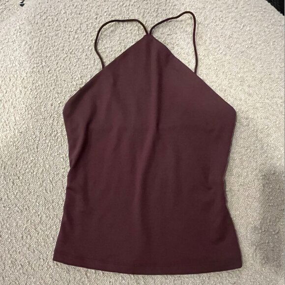 Brown High Neck Reverse-V Tank with Spaghetti Straps, Size XS - Picture 2 of 3